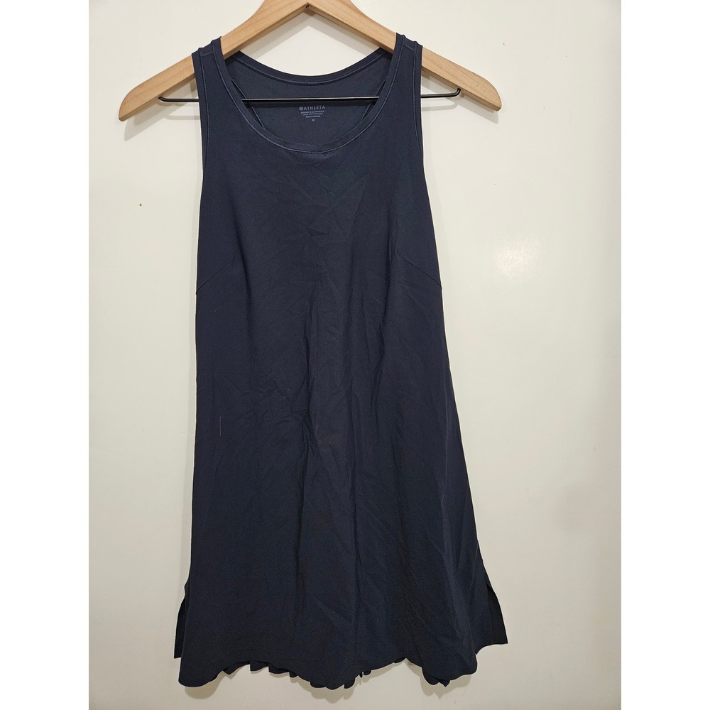 Athleta Match Point Pleated Dress M Navy Tennis Golf Racerback UPF 40+